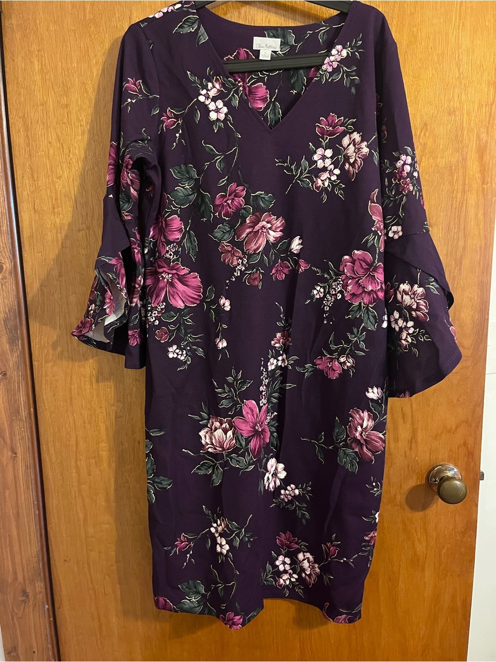 Olivia Matthews Plum Floral V-Neck Midi Dress